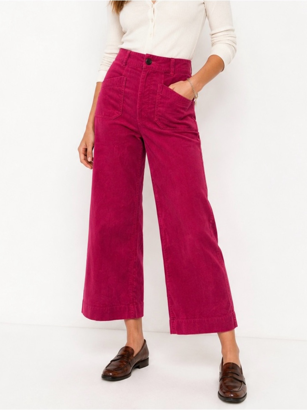 Anthropologie Wide-Leg Corduroy Pants in Deep Fuchsia